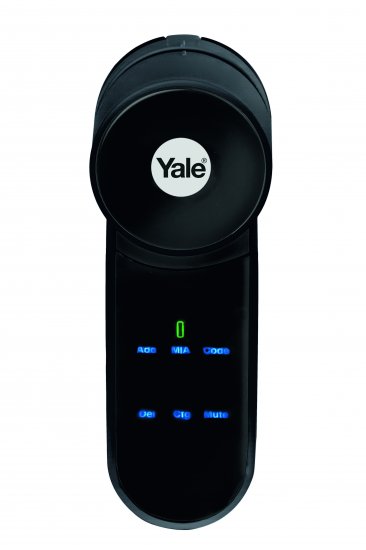 מערכת נעילה חכמה לדלת Yale ENTR - כולל צילינדר, מפתח, שלט, חיבור לאפליקציית סלולר, מטען, יחידת קורא טביעות אצבע, קודן והתקנה - צבע שחור
