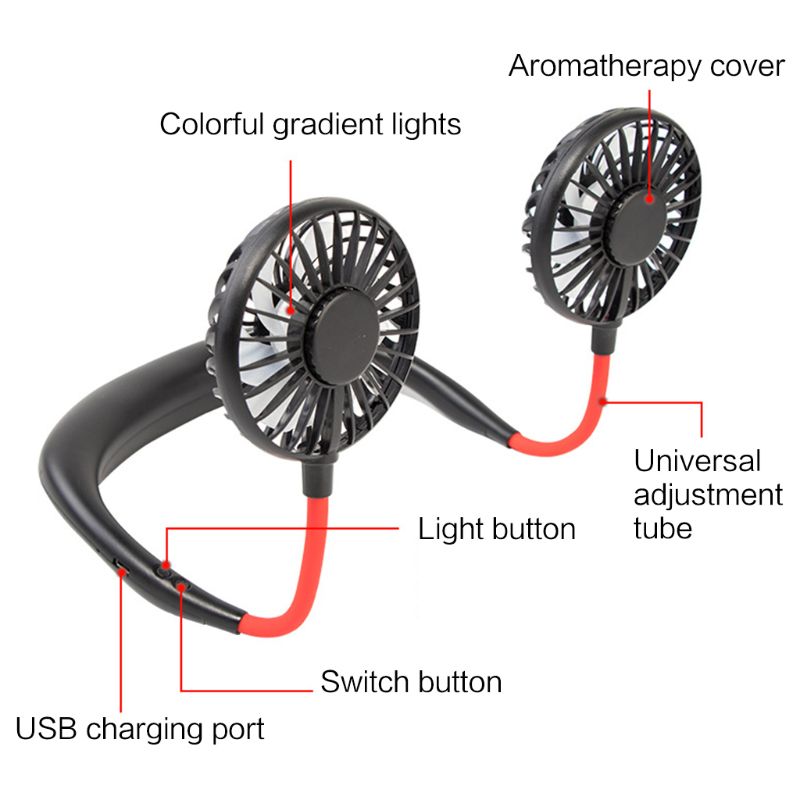 2019 חדש מיני נייד led אור מאוורר נטען צוואר צוואר תליה סגנון קירור כפול מאוורר עצלן לשימוש בבית הספר,, בבית